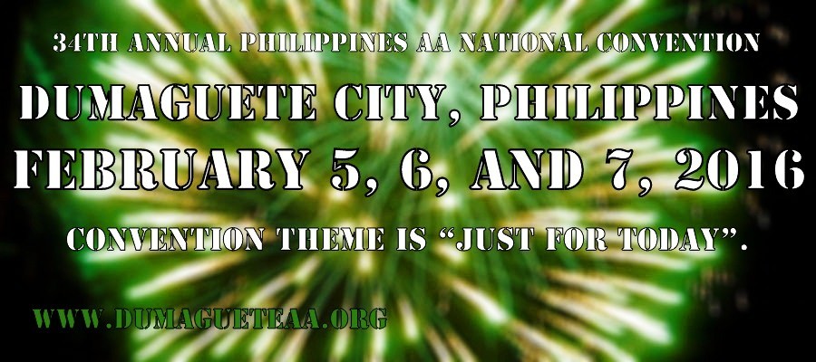 Historical promotional banner for the 34th Annual Philippines AA National Convention in Dumaguete City, published during the 2015 convention planning period for the February 5–7, 2016 convention.