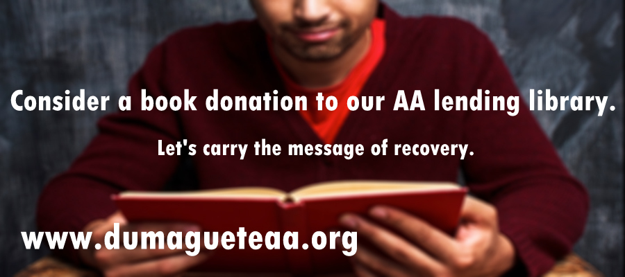 Historical DumagueteAA.org banner promoting the Dumaguete AA lending library, created for the March 2016 lending library pages.