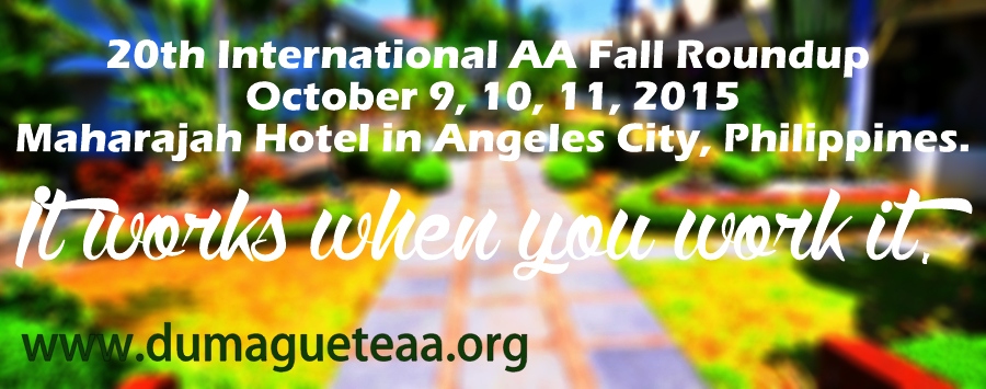 Historical DumagueteAA.org graphic promoting the 20th International AA Fall Roundup in Angeles City, Philippines.