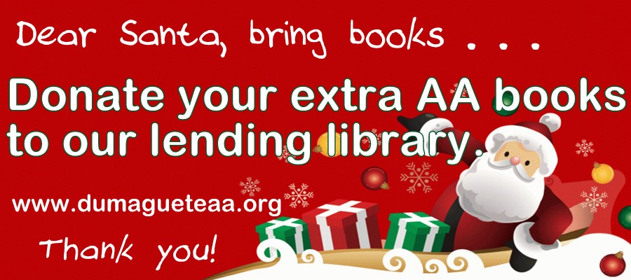 Christmas appeal from the original DumagueteAA.org encouraging donations of Alcoholics Anonymous books to the local AA lending library.