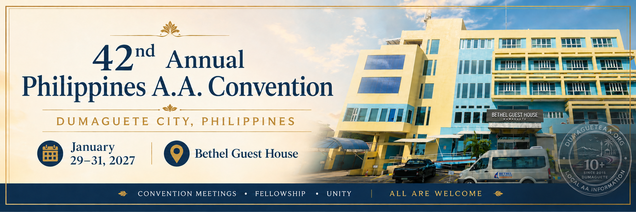 2027 Philippines AA National Convention in Dumaguete City at Bethel Guest House, January 29 to 31, 2027