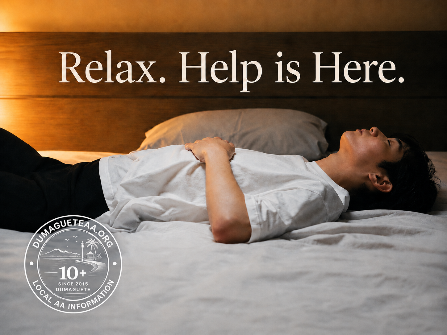 Relax. Help is Here. Dumaguete AA Meetings image for people looking for alcohol help and local AA meeting information in Dumaguete.