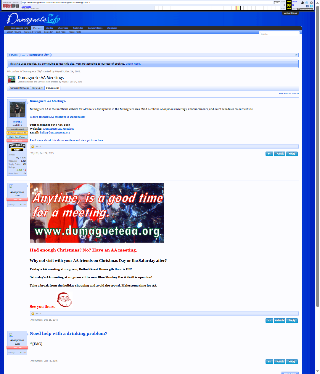 Historical DumagueteInfo forum reference to Dumaguete AA Meetings preserved in the Best Posts view.